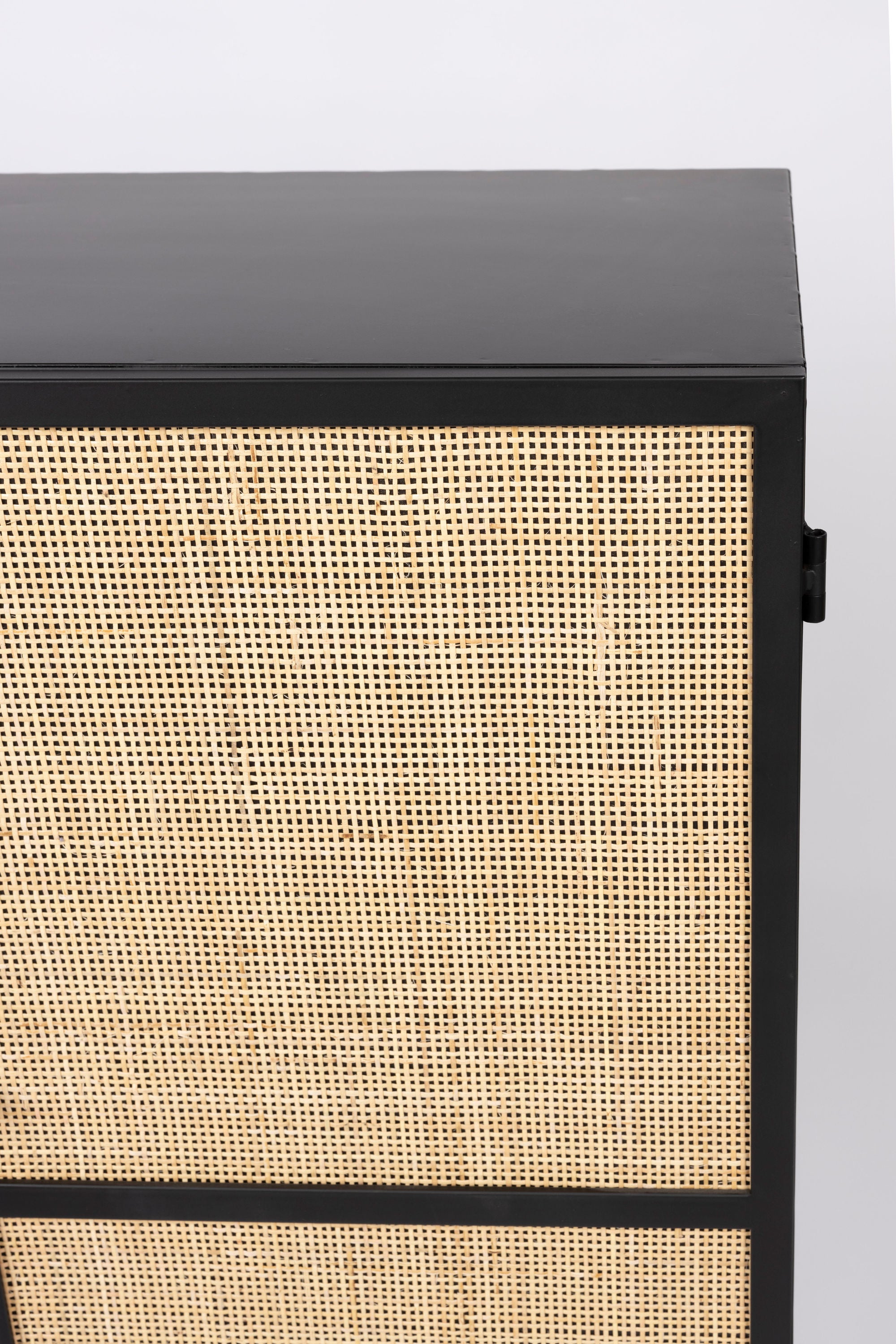 Guuji Black Wood & Natural Rattan High Cabinet | 2 Doors